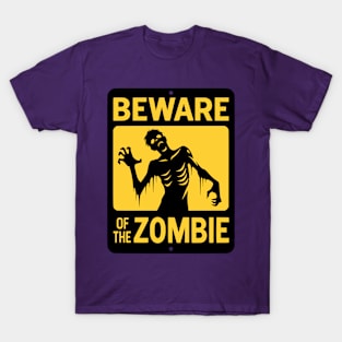 Beware of the Zombie Sign Black and Yellow T-Shirt